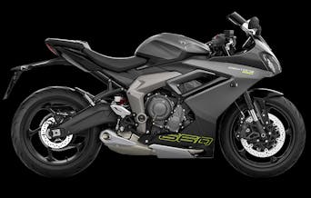 Studio image of Triumph Daytona 660 sports bike in Satin Granite/Satin Black colourway, available at Brisan Motorcycles Newcastle